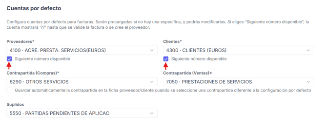 Cuentas por defecto